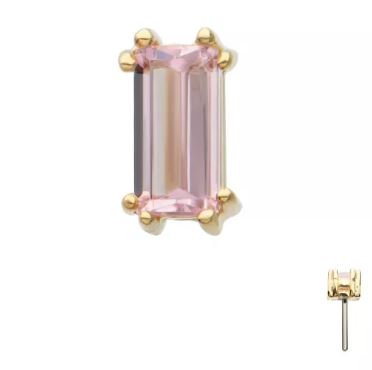 Oro 14k. Circonita rosa con talla esmeralda